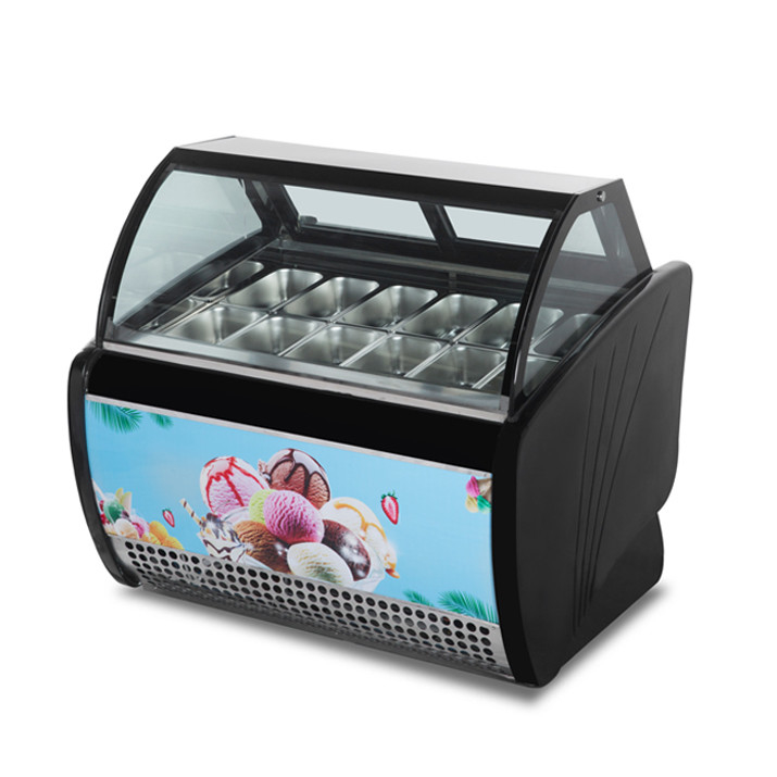 Loja de gelados / loja de conveniência Comércio de aço inoxidável vidro gelados de armazenamento display congelador