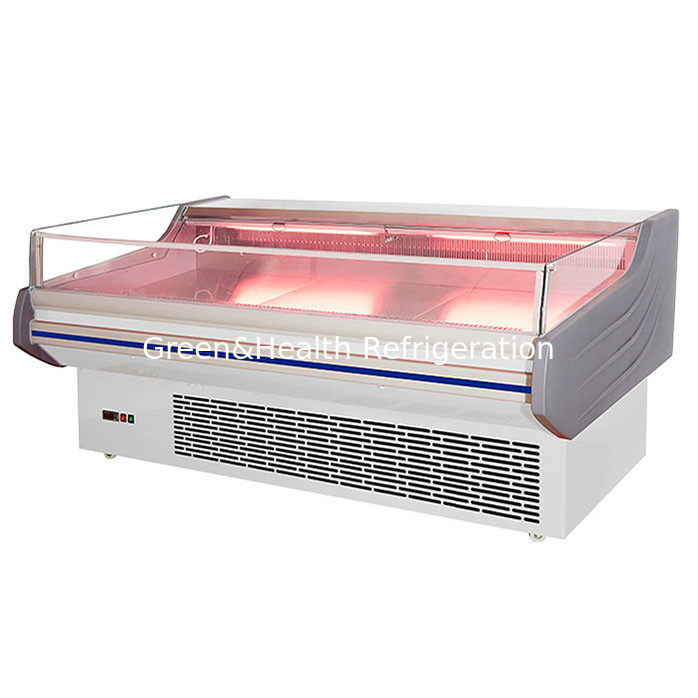 Supermercado Espetáculo de armazenamento de carne fresca vidro aberto aço inoxidável congelador de carne fresca