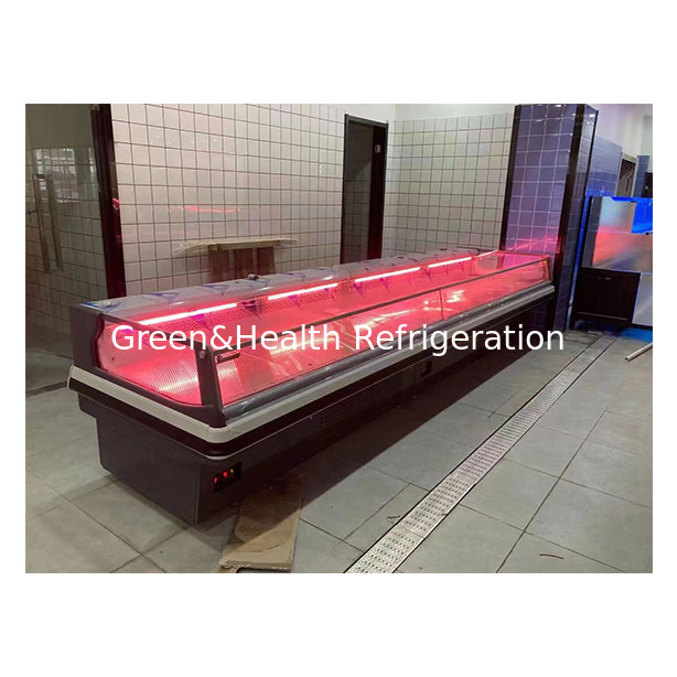 2.5 Meter Cinza escura Horizontal Estilho Europeu Espetáculo de armazenamento de carne fresca Supermercado congelador de carne fresca