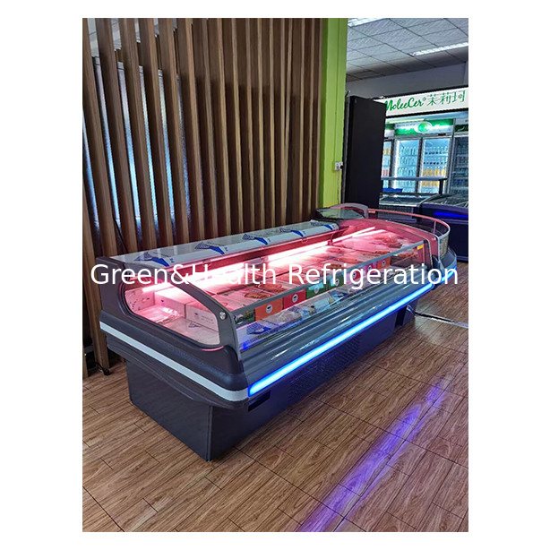 2.5 Meter Cinza escura Horizontal Estilho Europeu Espetáculo de armazenamento de carne fresca Supermercado congelador de carne fresca