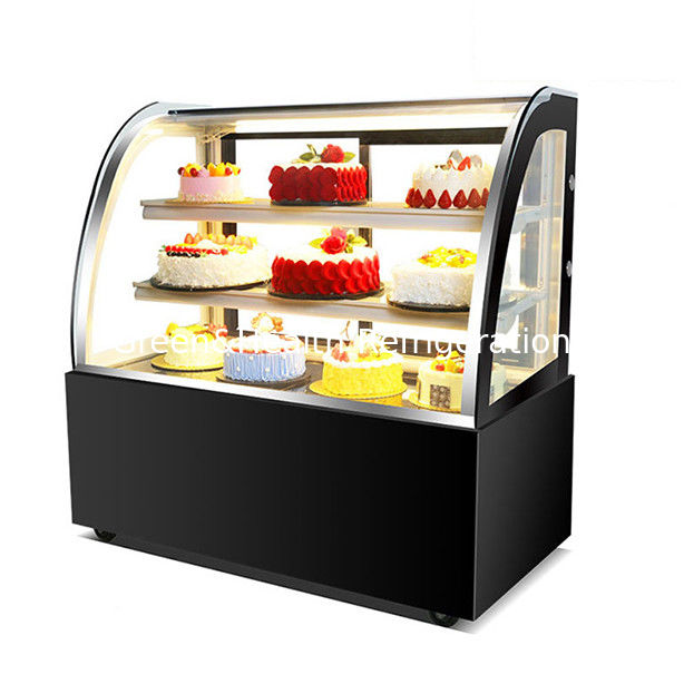 Congelador de Exibição de Bolo de Aço Inoxidável com Vidro Curvo e Múltiplos Prateleiras para Uso Comercial