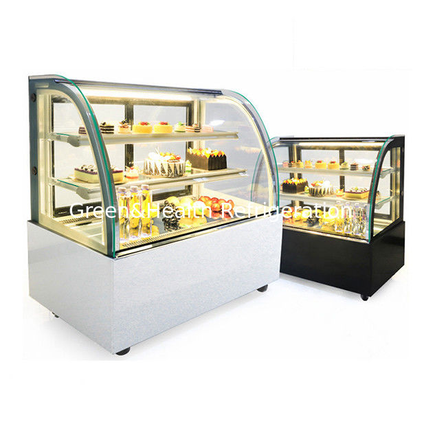 Congelador de Exibição de Bolo de Aço Inoxidável com Vidro Curvo e Múltiplos Prateleiras para Uso Comercial