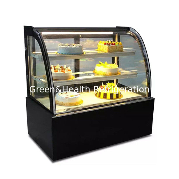 Congelador de Exibição de Bolo de Aço Inoxidável com Vidro Curvo e Múltiplos Prateleiras para Uso Comercial