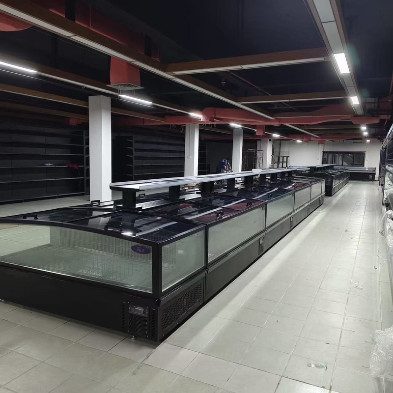 -18-22°C R290 congelador modular de ilha ventilada com tela de vidro curvo ultra-grande