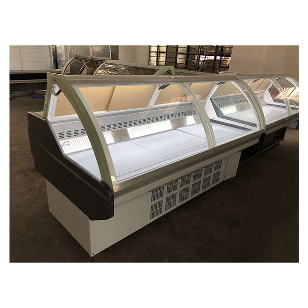 Unidade inferior vidro transparente curvo Refrigerador de alimentos cozidos e display de congelamento Congelador de alimentos cozidos