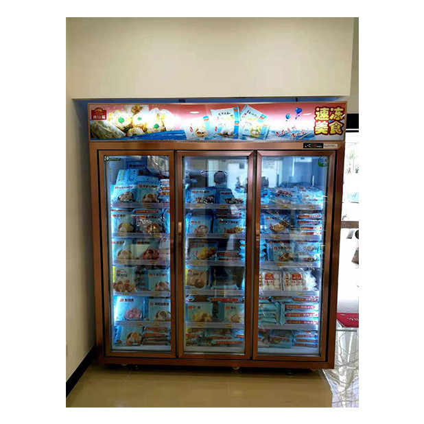 Supermercado comercial / loja três portas de vidro economia frigorífico display congelador