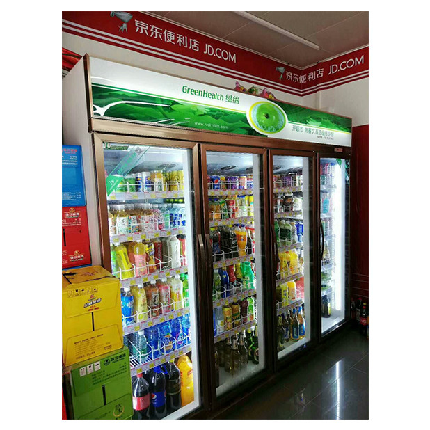 Supermercado comercial / loja três portas de vidro economia frigorífico display congelador