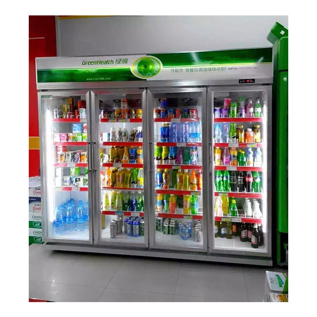 Supermercado comercial / loja três portas de vidro economia frigorífico display congelador