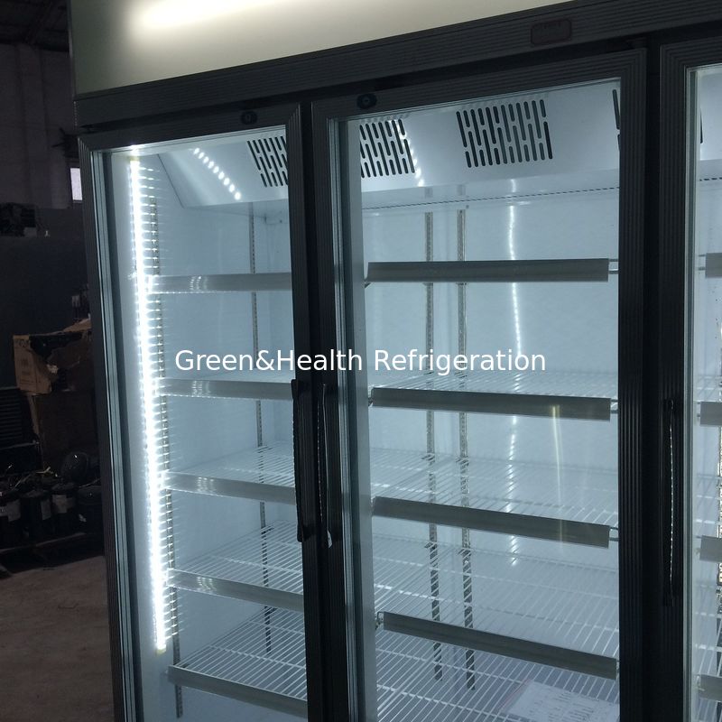 Loja de cadeia de prateleiras ajustáveis 2 porta de vidro congelador para alimentos congelados com ventilador de resfriamento