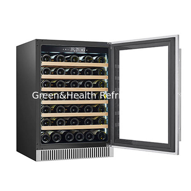Refrigerador de vinho com porta de vidro para 60 garrafas com prateleiras de madeira para armazenamento refrigerado de vinho tinto
