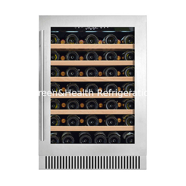 Refrigerador de vinho com porta de vidro para 60 garrafas com prateleiras de madeira para armazenamento refrigerado de vinho tinto