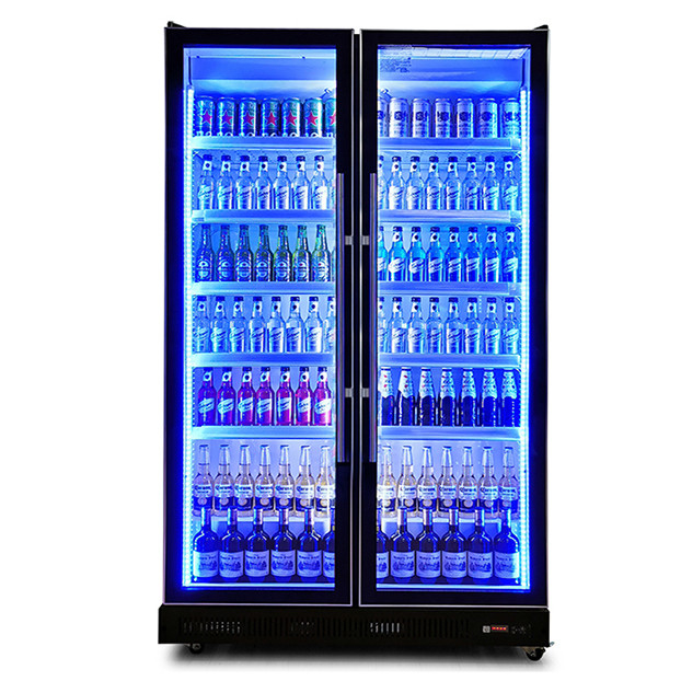 Frigorífico Expositor de Bebidas/Licores com Duas Portas de Vidro, Iluminação LED Múltipla, para Uso Comercial