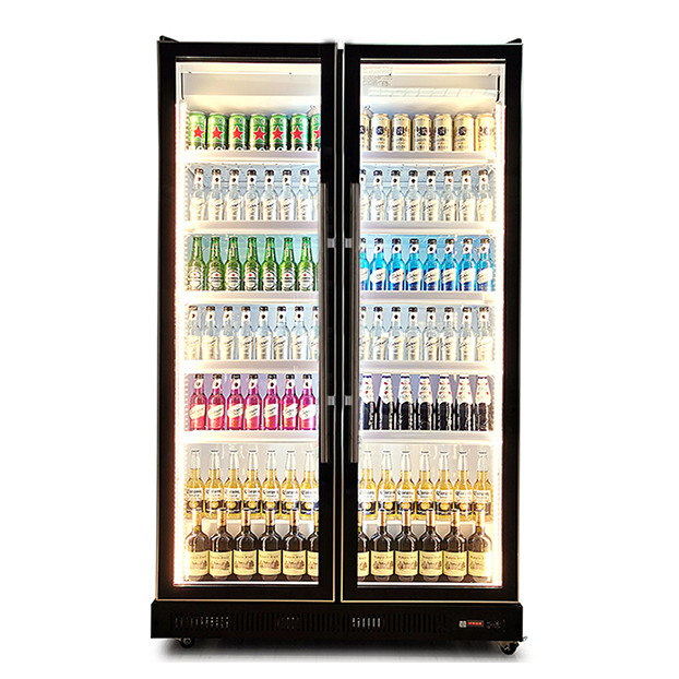 Frigorífico Expositor de Bebidas/Licores com Duas Portas de Vidro, Iluminação LED Múltipla, para Uso Comercial