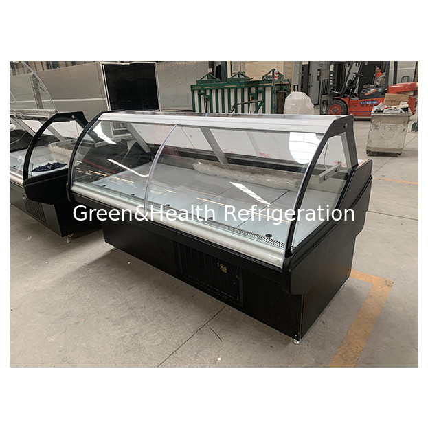 Cinza escura Frente e traseiro Vidro curvo Refrigerador de alimentos cozidos Display Refrigerador de alimentos cozidos