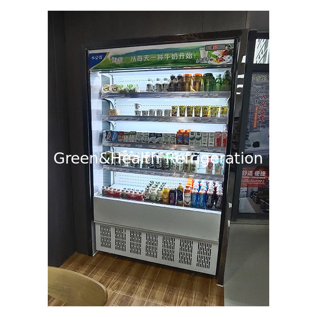 Pequena loja de conveniência Prateleira de cinco camadas Display de armazenamento de frutas Pequeno congelador aberto
