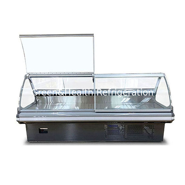 Congelador Expositor de Armazenamento de Carne Fresca com Tampa Basculante Comercial Horizontal Estilo Europeu