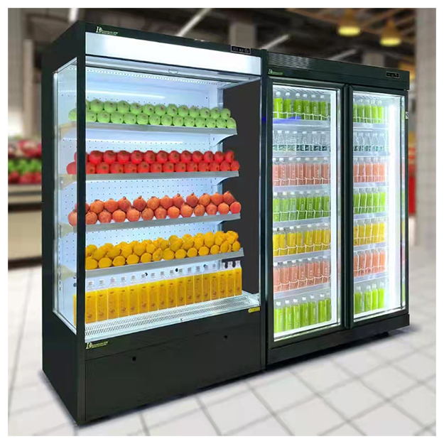 Pequenas Geladeiras Abertas para Armazenamento e Exibição de Frutas/Vegetais em Lojas de Conveniência/Supermercados