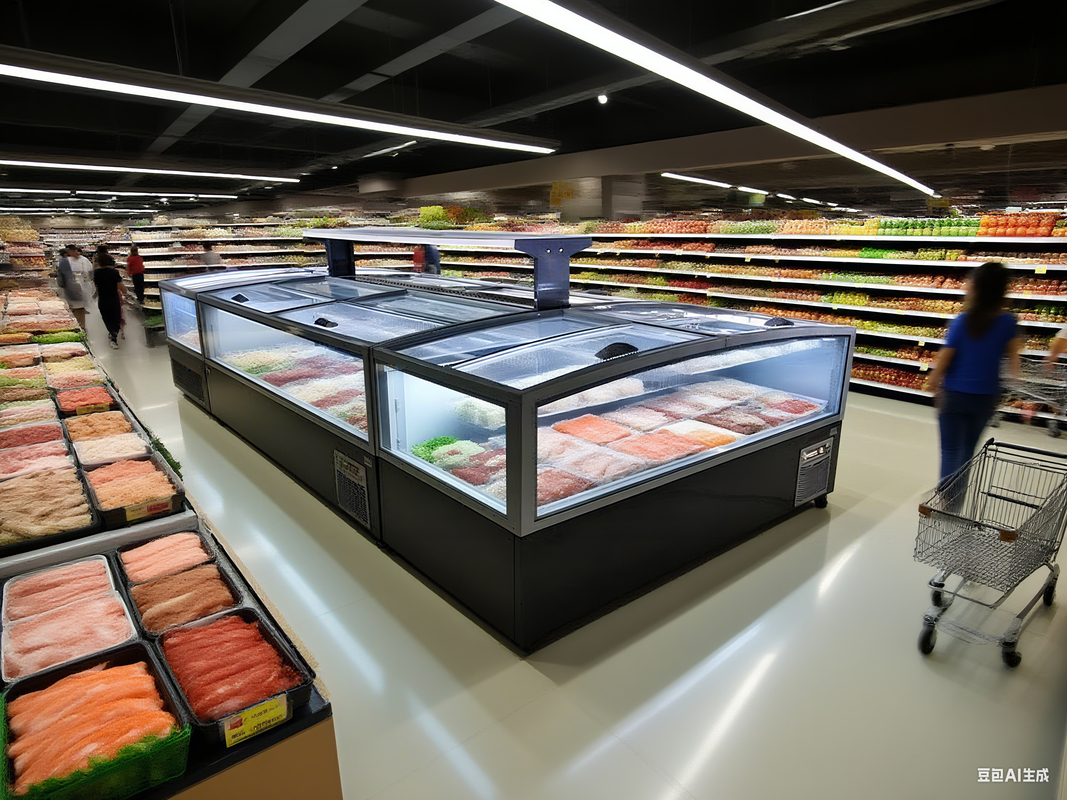 Porta de vidro panorâmica deslizante do supermercado congelador de ilha de grande capacidade congelador de caixa para exibição de alimentos congelados