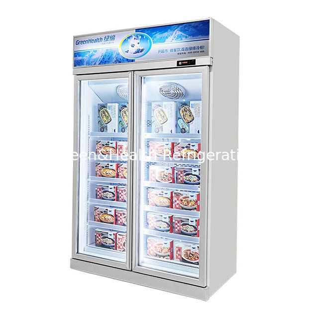 Frigorífico comercial de porta de vidro com refrigerante R290 Porta de vidro de baixo consumo e iluminação LED para armazenamento de produtos congelados