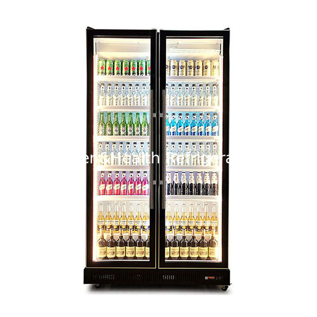 Luzes de LED múltiplos Duas portas de vidro Bebidas e álcool Refrigerador Display Freezer