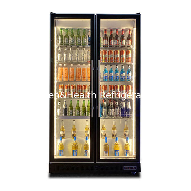 Luzes de LED múltiplos Duas portas de vidro Bebidas e álcool Refrigerador Display Freezer
