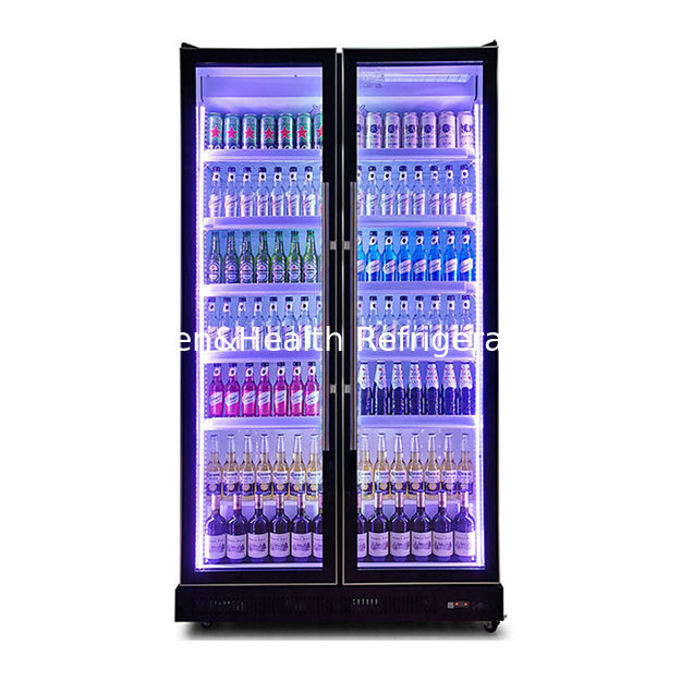 Luzes de LED múltiplos Duas portas de vidro Bebidas e álcool Refrigerador Display Freezer