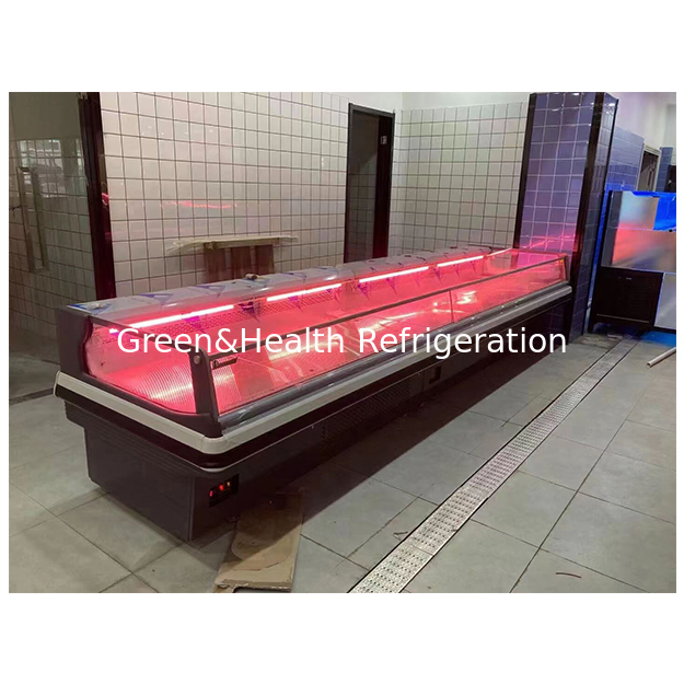 Supermercados Comerciais Horizontais Usam Refrigeradores Elegantes Europeus para Armazenamento de Carne Fresca