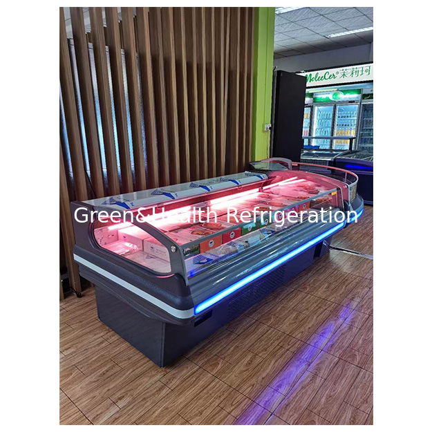 Supermercados Comerciais Horizontais Usam Refrigeradores Elegantes Europeus para Armazenamento de Carne Fresca