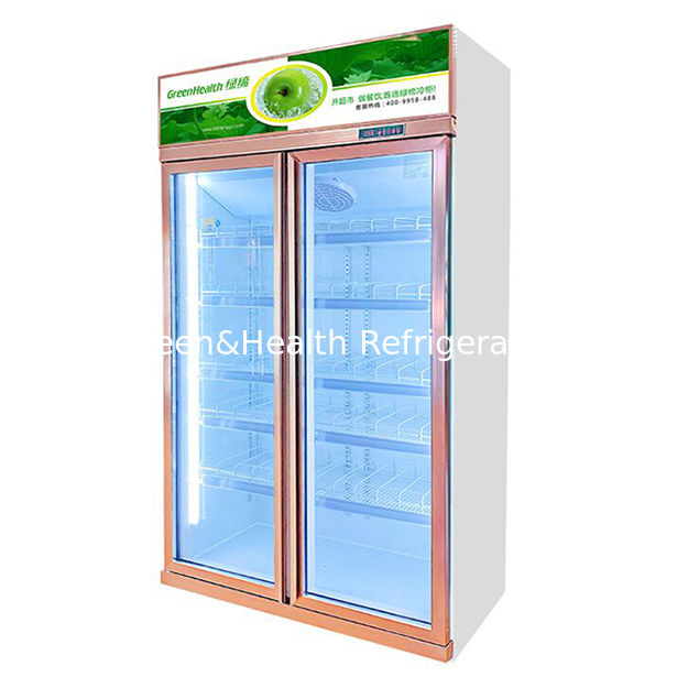 Comércio vertical Duas portas de vidro desembaraçador Display refrigerador de bebidas com ventilador de descongelamento automático arrefecimento e prateleiras ajustáveis