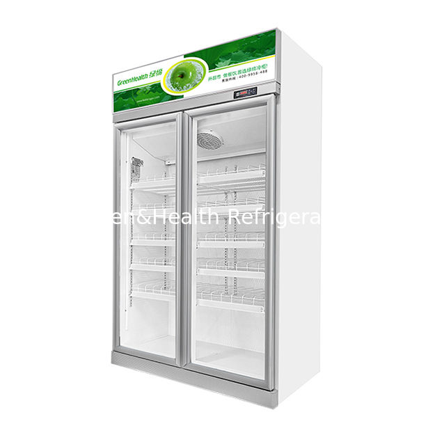 Comércio vertical Duas portas de vidro desembaraçador Display refrigerador de bebidas com ventilador de descongelamento automático arrefecimento e prateleiras ajustáveis