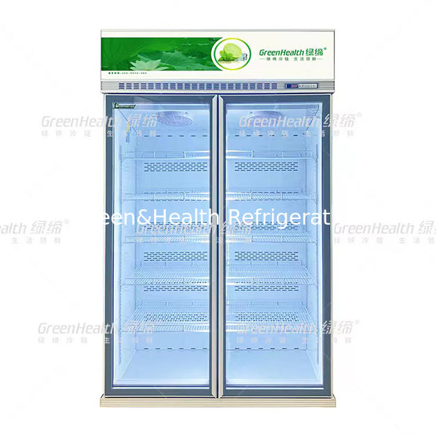 Comércio vertical Duas portas de vidro desembaraçador Display refrigerador de bebidas com ventilador de descongelamento automático arrefecimento e prateleiras ajustáveis