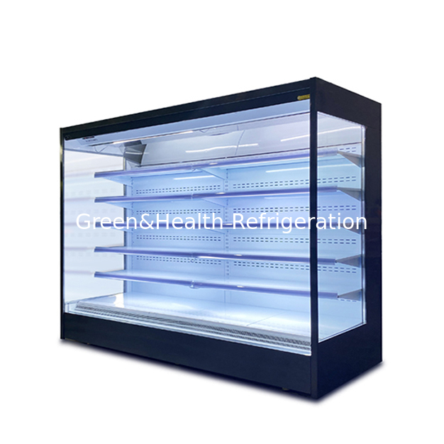Fabrica Vendas directas Ángulo aberto Multi Estante Supermercado Armazenamento Air Curtain Cabinet Freezer