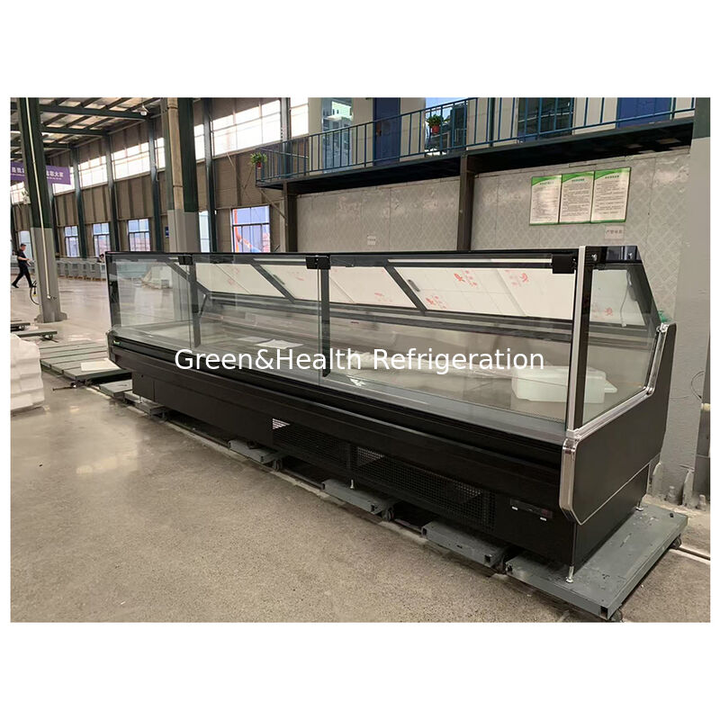 Design de refrigeração estática para supermercado com freezer expositor de carne bovina com balcão de serviço por gravidade e evaporador