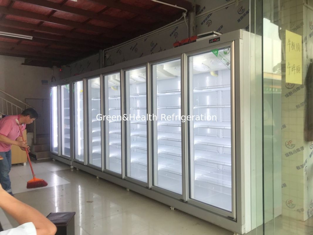 Loja de cadeia de prateleiras ajustáveis 2 porta de vidro congelador para alimentos congelados com ventilador de resfriamento