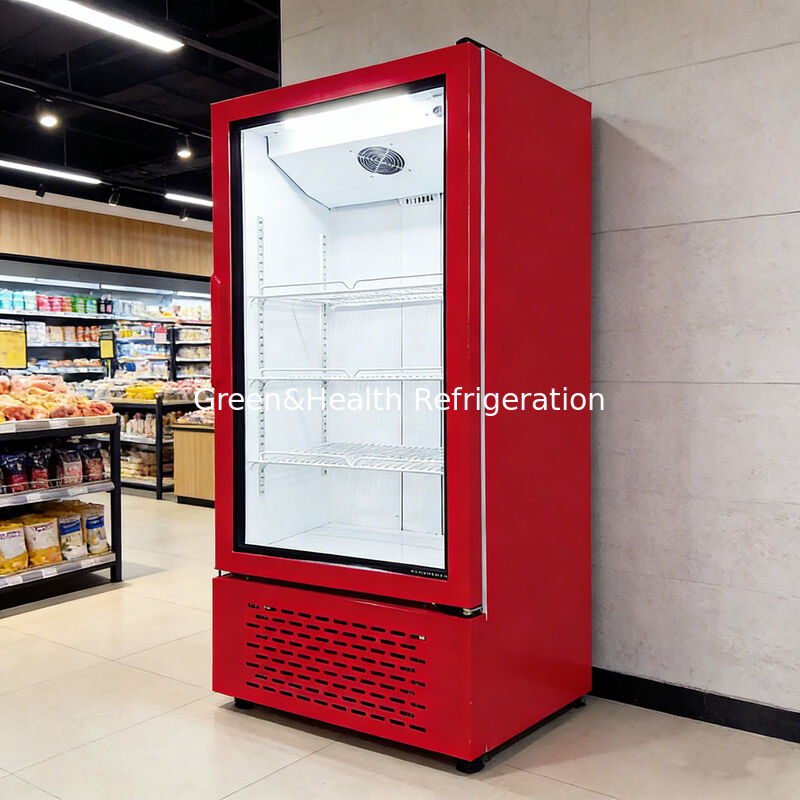 Refrigerador Vertical de Bebidas com Porta de Vidro Única, Refrigerado a Ar, para Supermercados e Lojas de Conveniência