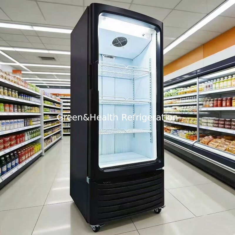 Supermercado Porta de vidro única Display comercial Refrigerador Refrigerador vertical Equipamento de refrigeração de bebidas