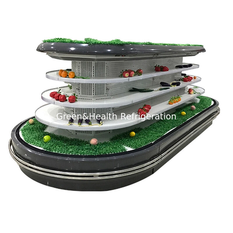 Refrigerador aberto comercial de vários andares com iluminação LED automática de descongelamento e economia de energia para ecrã de supermercado