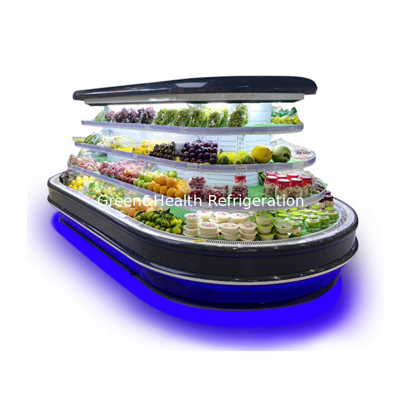 Refrigerador aberto comercial de vários andares com iluminação LED automática de descongelamento e economia de energia para ecrã de supermercado