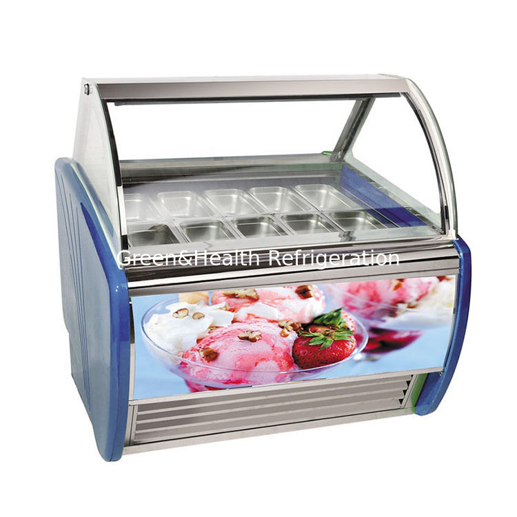 Congelador de display de gelato de aço inoxidável com termostato ajustável e compressor Danfoss