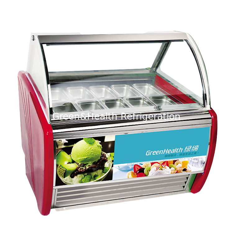 Congelador de display de gelato de aço inoxidável com termostato ajustável e compressor Danfoss