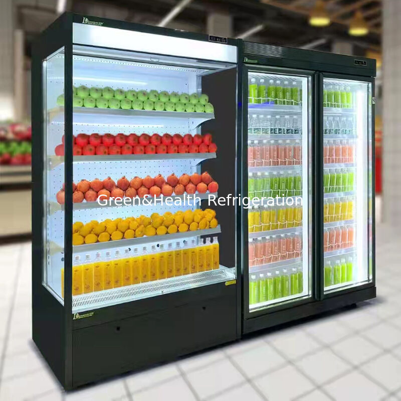 Frigorífico com display de arrefecimento aberto com faixa de temperatura de 2 a 8 °C e luz LED para supermercados