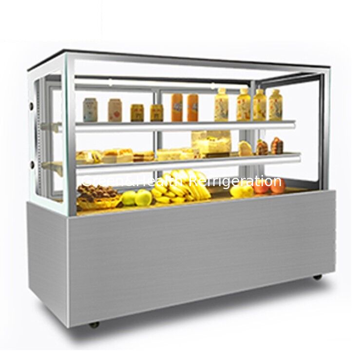 Refrigerador de tela de bolo de aço inoxidável de ângulo reto com 3 camadas de cubos para refrigeração de bolos