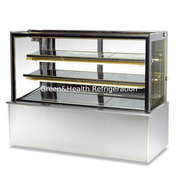 Refrigerador de tela de bolo de aço inoxidável de ângulo reto com 3 camadas de cubos para refrigeração de bolos