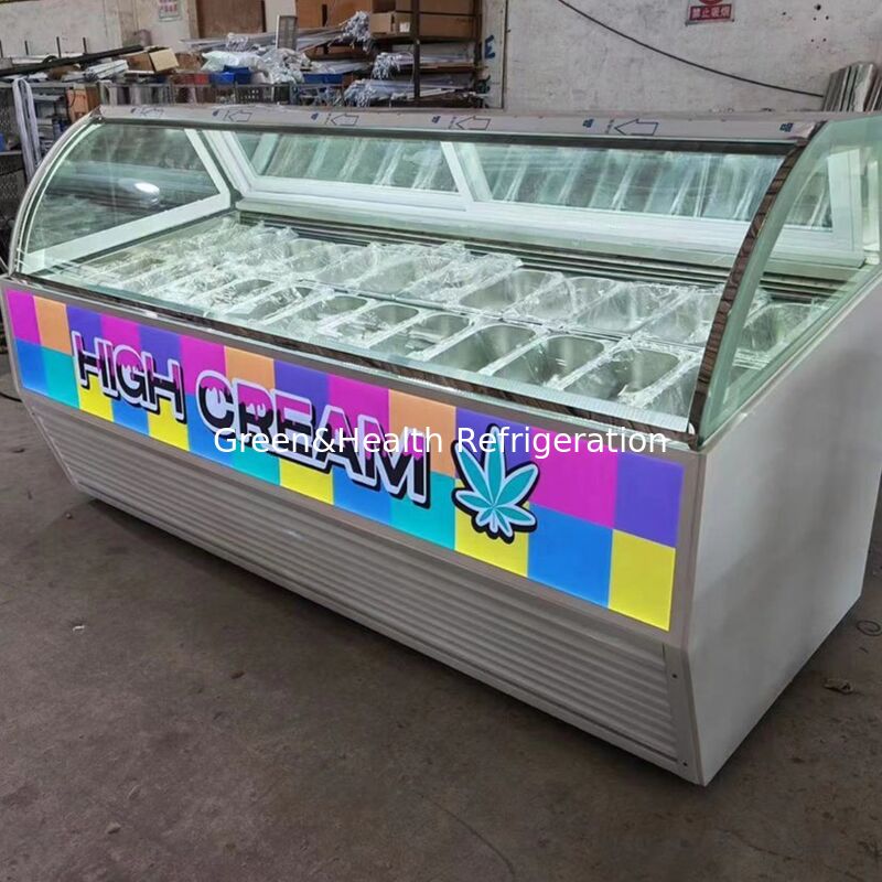 Commercial Ice Cream Display Freezer with Adjustable Thermostat Stainless Steel Three-Layer Anti-Fog Glass