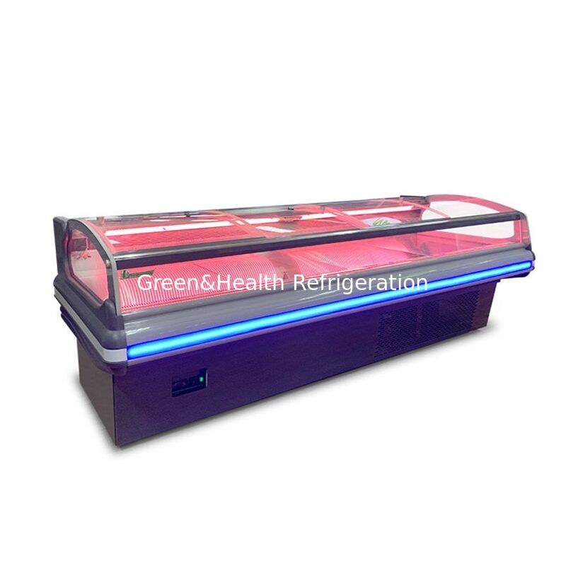 Stainless Steel Meat Display Freezer with LED Interior Light and Automatic Defrost System for Supermarkets