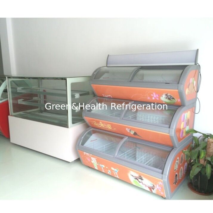 Commercial Three Layers Ice Cream Display Freezer with R404a Refrigerant and Stainless Steel Pans