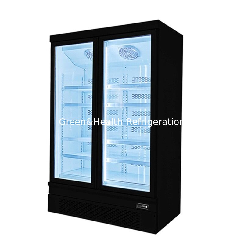 Congelador de exposição comercial vertical montado na parte inferior com 2 portas de vidro e descongelamento automático e exterior em aço inoxidável