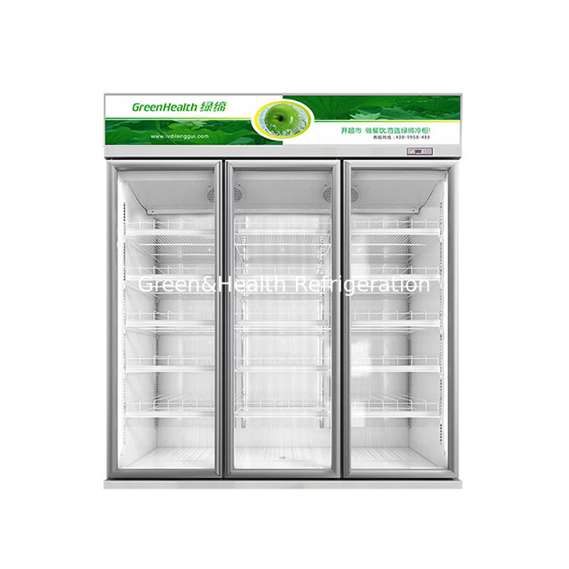 GreenHealth LG-1000W Frigorífico comercial de refrigerantes de bebidas refrigeradas com 3 portas, unidade de montagem superior, 0°10°C