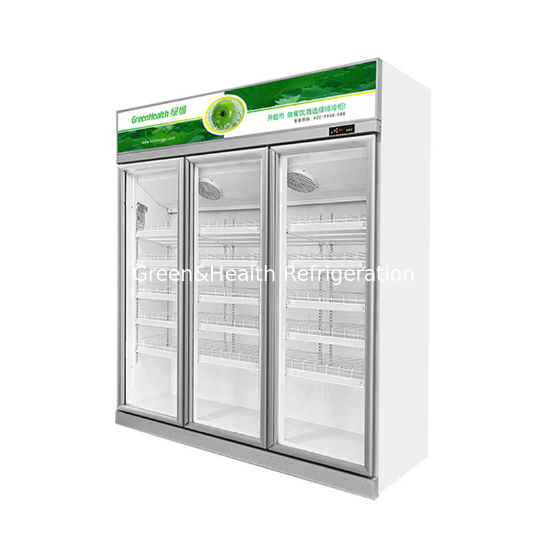 GreenHealth LG-1000W Frigorífico comercial de refrigerantes de bebidas refrigeradas com 3 portas, unidade de montagem superior, 0°10°C