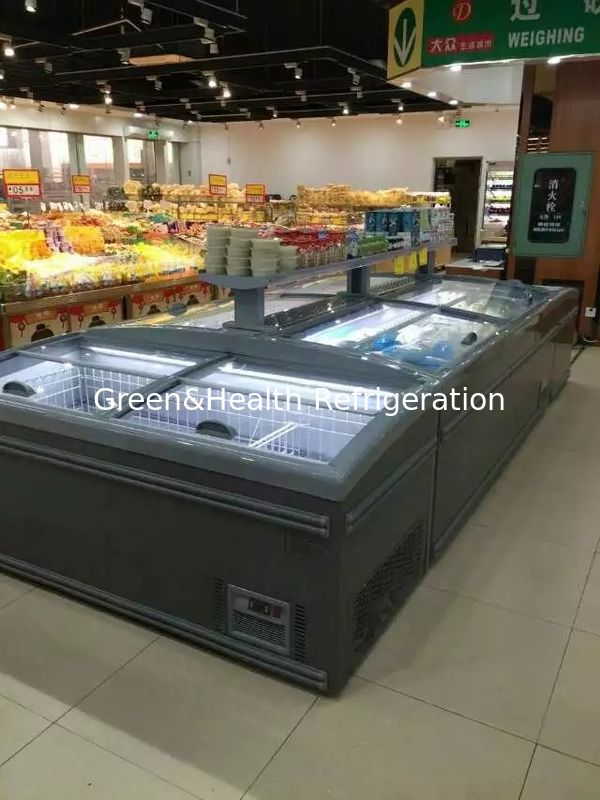 Display flexível Tipo Porta de vidro Descongelador automático Supermercado Island Freezer